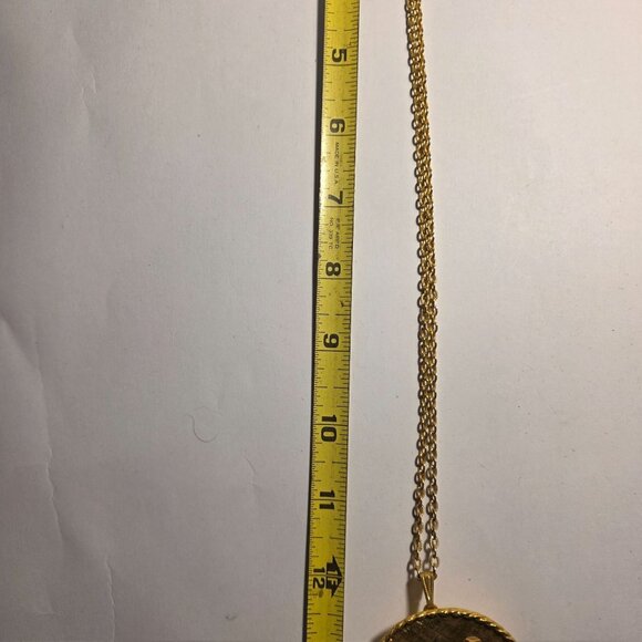 Vtg Gold-Tone Smiley Face Pendant Necklace brooch Rhinestone Eyes statement - Picture 5 of 6